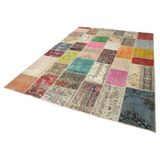 209x298 cm Kırk Yama Kremi Kırk Yama Pamuklu Yün El Dokuma Modern Geometrik Etnik Eskitme Desenli Boho Oturma Odası Salon Yolluk Koridor Mutfak Halısı