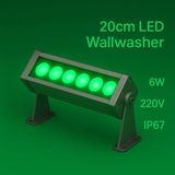 20CM 6W LED Wallwasher Yeşil | Dış Cephe, Minare, Bahçe Aydınlatma | Iç-Dış Kullanım IP65