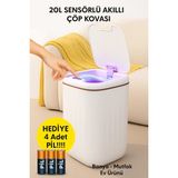 20L Sensörlü Akıllı Antibakteriyel Çöp Kovası Otomatik Kapaklı, Banyo Mutfak 4 Pil Yanında