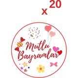 20LI Kutu ve Ambalaj Etiketi Mutlu Bayramlar Yazılı Yapışkanlı Sticker Küçük Boy