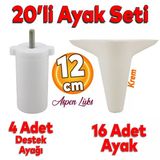 20'Li Set Aspen Lüks Mobilya Kanepe Koltuk Tv Ünitesi Yükseltici Destek Ayağı Ayakları 12 Cm Krem