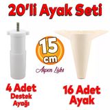 20'Li Set Aspen Luks Mobilya Kanepe Koltuk Tv Unitesi Yukseltici Destek Ayagi Ayaklari 15 Cm Krem