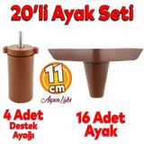 20'Li Set Aspen Luks Mobilya Koltuk Kanepe Tv Unitesi Destek Ayagi 11 Cm Ahsap Desenli Ayaklari