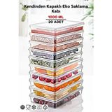 20'li Set Kendinden Kapaklı Derin Dondurucuya Uygun Saklama Kabı 1 Lt. - Beyaz
