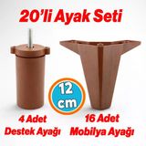 20'Li Set Mobilya Koltuk Kanepe Tv Ünitesi Destek Ayağı 12 Cm Kahverengi Ayakları