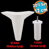 20'Li Set Mobilya Koltuk Kanepe Tv Ünitesi Yükseltme Destek Ayağı 12 Cm Beyaz Ayakları 20'Li Set