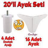 20'Li Set Rose Berjer Mobilya Koltuk Kanepe Tv Unitesi Yukseltme Destek Ayagi 9.5 Cm Beyaz Ayaklari