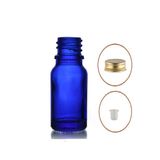 20ml mavi şişe sarı metal düz kapaklı, 12 adet, cam şişe, esans şişesi, yağ şişesi, kozmetik şişesi