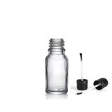 20ml şeffaf cam şişe fırça kapaklı, 12 adet, ecza şişesi, kozmetik şişe, yapıştırıcı şişesi, yağ şişesi