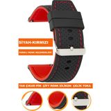 20mm-22mm 24mm saatlerle uyumlu çift renk soft silikon saat kordonu kayışı a54-sk - 22 mm - Siyah - Kırmızı