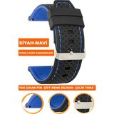 20mm-22mm 24mm saatlerle uyumlu çift renk soft silikon saat kordonu kayışı a54-sm - 22 mm - Siyah - Mavi