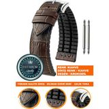 20mm-22mm-24mm saatlerle uyumlu soft silikon deri saat kordonu kayışı ls35-kroko-kahve-kahve - 22 mm - Kahverengi