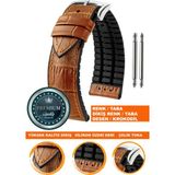 20mm-22mm-24mm saatlerle uyumlu soft silikon deri saat kordonu kayışı ls35-kroko-taba-taba - 20 mm