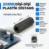 20mm Dişi-Dişi Plastik Distans - Aralayıcı (12 Takım M3 Plastik) Civatalar Dahil