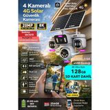 20Mp 4 Kamera 360 Görüş 4G Güneş Enerjili Sim Kartlı Güvenlik Kamerası - Kişi Takibi - 128Gb Sd Kart