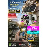 20Mp 4 Kamera 360 İzleme 4G Güneş Enerjili Sim Kartlı Güvenlik Kamerası - İnternet Ve 128Gb Sd Kart