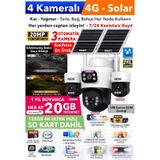20mp 4 Kameralı 3 Otomatik 4g Güneş Enerjili Solar Güvenlik Kamerası 240gb İnternet 128gb Sd Kart