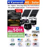 20mp 4 Kameralı Güneş Enerjili 4g Güvenlik Kamerası 600gb İnternet 128gb Sd Kart Üstün Gece Görüşlü
