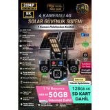 20Mp 8K 4 Kamera 1 Otomatik 4G Solar Güneş Enerjili Kamera 50Gb İnternet Ve 128Gb Sd Kart Dahil