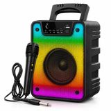 20W RMS Güçlü Bluetooth Parti Hoparlörü - 4 İnç RGB Işıklı - Kablolu Mikrofonlu Karaoke Seti Mikrofon Dahil - FM Radyo, USB ve TF Kart Destekli Ses Bombası