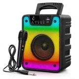 20W RMS Güçlü Bluetooth Parti Hoparlörü - 4 İnç RGB Işıklı - Kablolu Mikrofonlu Karaoke Seti Mikrofon Dahil - FM Radyo, USB ve TF Kart Destekli Ses Bombası