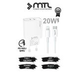 20W Ultra Hızlı Çift Çıkış Type-C + Usb Adaptör + Type-C To İphone Lightning Kablo Şarj Seti Mt1750