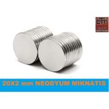 20X2 Mm Yuvarlak Güçlü Neodyum Mıknatıs-50 Adet