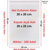 20X20+5 Cm.(20X25) 250 Adet Şeffaf Bantlı Yapışkanlı Opp Poşet