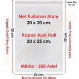 20x20+5 cm.(20x25) 500 Adet Şeffaf Bantlı Yapışkanlı OPP Poşet