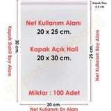20x25+5 cm.(20x30) 100 Adet Şeffaf Bantlı Yapışkanlı Jelatin Poşet