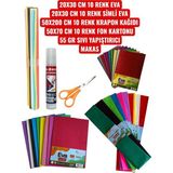 20X30 cm 10 Renk Eva 20X30 cm 10 Renk Simli Eva 50X200 cm 10 Renk Krapon Kağıdı 50X70 cm 10 Renk Fon Kartonu 55 gr Sıvı Yapıştırıcı Makas - Çok Renkli - Standart - Genel