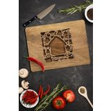 20x30 cm Ahşap Ev Desenli Cam Kesme Tablası/Tahtası