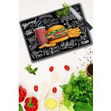 20x30 Cm Fast Food Desenli Cam Kesme Tablası
