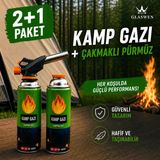 2+1 Çakmaklı Pürmüz Yedek Kartuşu Kamp Gazı 400 Ml Piknik Kamp Mangal Mutfak Ateş Tutuşturucu