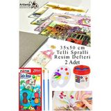 21 Renk Fatih Sulu Boya 35X50 cm Telli Spralli Resim Defteri Resim Paleti Resim Fırçası Temizleme Kabı Suluboya Okul - Çok Renkli - Standart
