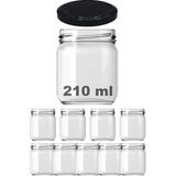 210 ml Siyah Metal Kapaklı Şeffaf Cam Kavanoz 9 Adet