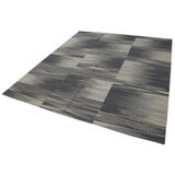 210x247 cm Degrade Kilim Gri Çizgili Yün El Dokuma Modern Geometrik Etnik Eskitme Desenli Boho Oturma Odası Salon Yolluk Koridor Mutfak Halısı