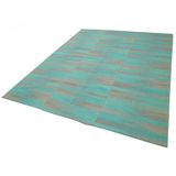 210x261 cm Degrade Kilim Turkuaz Çizgili Yün El Dokuma Modern Geometrik Etnik Eskitme Desenli Boho Oturma Odası Salon Yolluk Koridor Mutfak Halısı