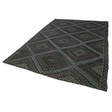 210x303 cm Geometrik Kilim Siyah Geometrik Yün El Dokuma Modern Geometrik Etnik Eskitme Desenli Boho Oturma Odası Salon Yolluk Koridor Mutfak Halısı