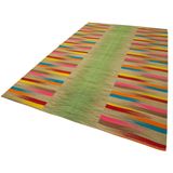 211x332 cm Degrade Kilim Kırmızı Çizgili Yün El Dokuma Modern Geometrik Etnik Eskitme Desenli Boho Oturma Odası Salon Yolluk Koridor Mutfak Halısı