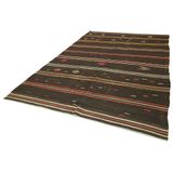 211x346 cm Çizgili Kilim Kahverengi Çizgili Yün El Dokuma Modern Geometrik Etnik Eskitme Desenli Boho Oturma Odası Salon Yolluk Koridor Mutfak Halısı