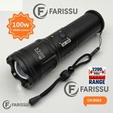 212 Farissu 100W Lazer LED El Feneri - 2200 Metre Menzil, 7200MAH Powerbank Özellikli, Dijital Göstergeli ve 5 Mod - 1 adet - 0 - Siyah