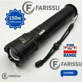 212 Farissu 150W Ultra Güçlü Lazer LED El Feneri – 15000 Lümen, 12000MAH Powerbank Özellikli Dijital Göstergeli - Siyah