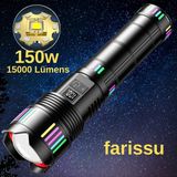 212 Farissu Gold Kama Gk-63 Ultra Güçlü LED El Feneri - 150W, 15000 Lümen, Lazer Fonksiyonlu - Koyu Siyah