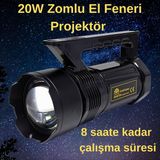 212 Farissu Gold Kama GK6766 20W LED Uzun Mesafe Şarj Edilebilir Projektör El Feneri - 1 adet - Koyu Siyah