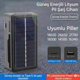 212 Farissu Güneş Enerjili Çoklu Pil Şarj Cihazı ve Powerbank - 18650/26650 Uyumlu