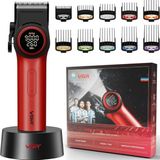 212 Farissu Vgr 001 Profesyonel Berberler Için Karbon Çelik Bıçak Saç Kesme Makinesi 9000RPM, LED Ekran - Kırmızı