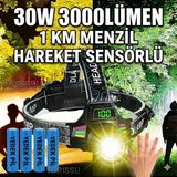 212 Farissu Yedek Pilli 30W Sensörlü Kafa Lambası - Dijital Şarj Göstergeli, 3000 Lümen, Type-C Şarjlı Su Geçirmez - 1 adet - Siyah