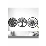 212toyzz Siyah Ahşap Yaşam Çiçeği Sri Yantra Torus Hayat Ağacı 3'lü Set Duvar Tablosu