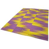 212x278 cm Degrade Kilim Mor Çizgili Yün El Dokuma Modern Geometrik Etnik Eskitme Desenli Boho Oturma Odası Salon Yolluk Koridor Mutfak Halısı